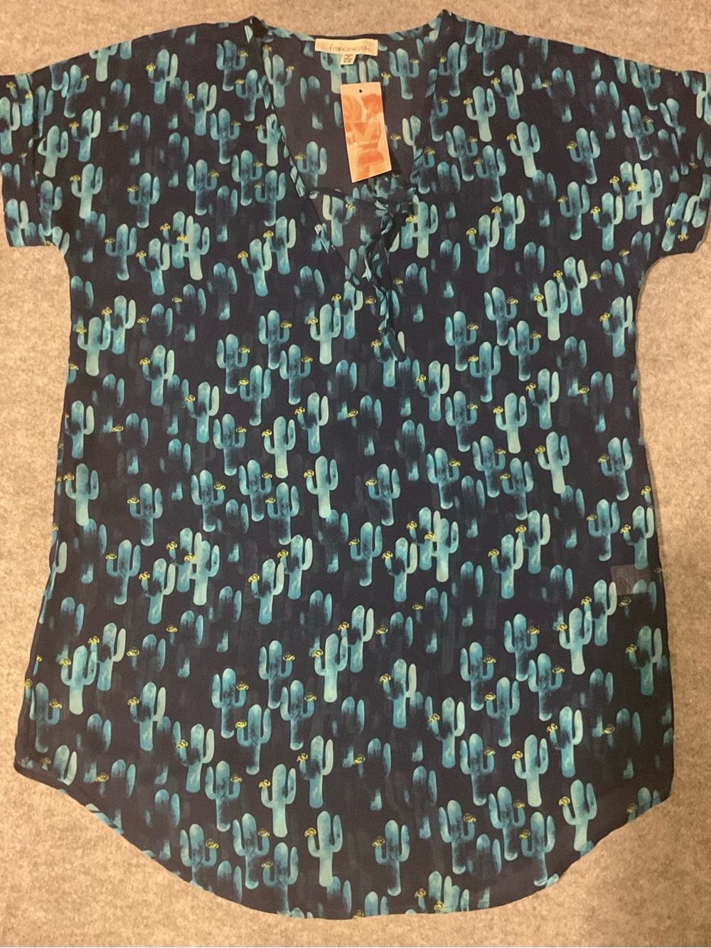 NWT Francesca's Collections Teal & Navy Cactus Print Swim Coverup S/M